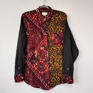 DENIM SUPPLY RALPH LAUREN Large Long Sleeve Button Down Shirt Red Black Leopard